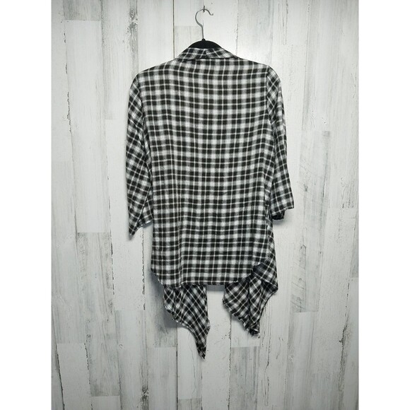 Knox Rose Women’s Medium Open Front Plaid Flannel Roll Tab 3/4 Sleeve Shirt Top - Picture 5 of 6